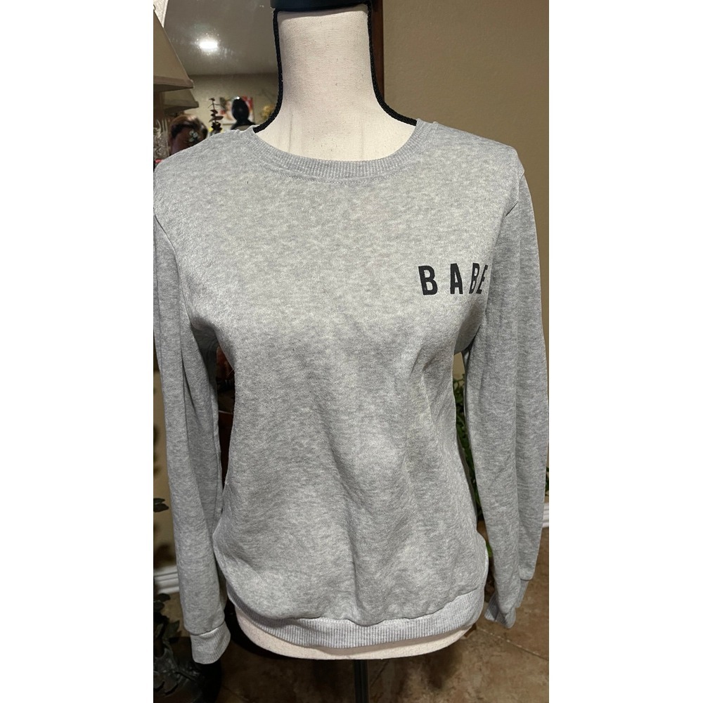 Womens Sweatshirt Crew Gray Heathered Babe Pullover Long Sleeve Fleece Lined‎ S